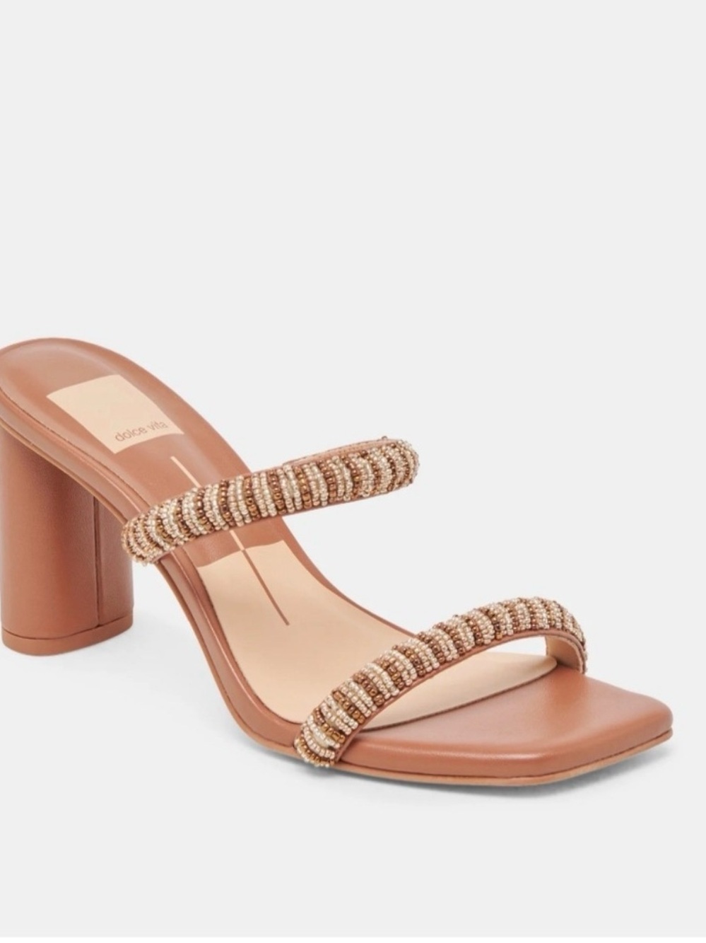 Dolce Vita Beaded Double-Strap Mule Sandal in Tan